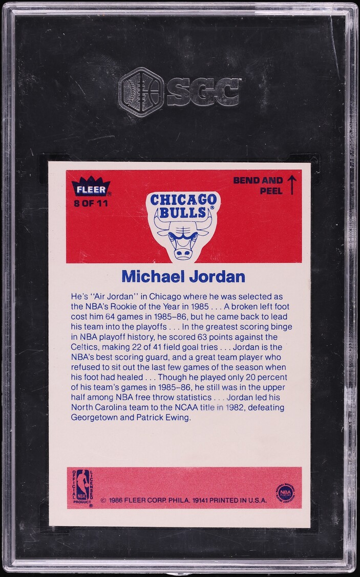 1986 Fleer Sticker Michael Jordan ROOKIE #8 SGC 6.5 EXMT+