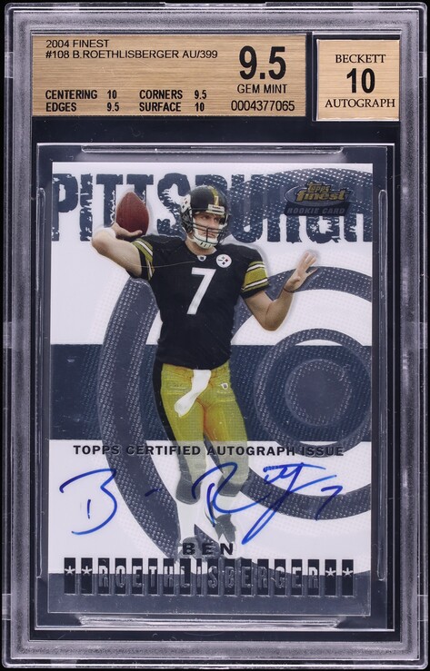 2004 Finest Football Ben Roethlisberger ROOKIE AUTO /399 #108 BGS 9.5 GEM MINT