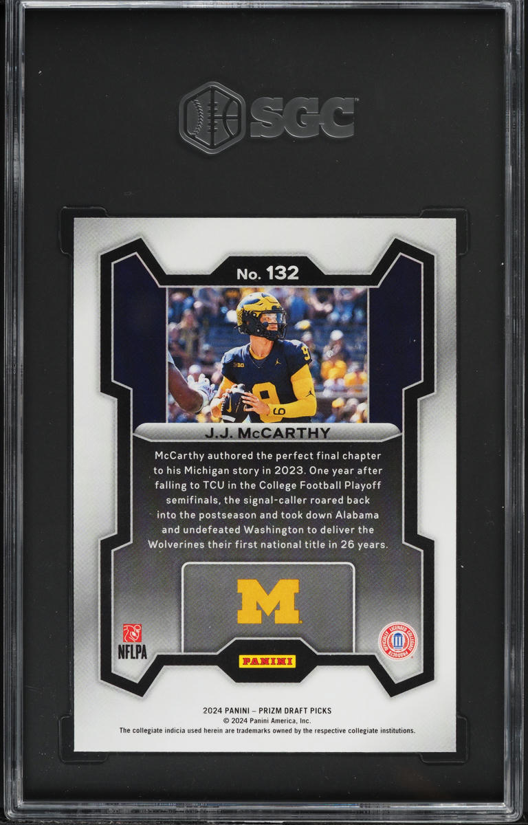2024 Panini Prizm Draft Picks J.J. McCarthy ROOKIE #132 SGC 9.5 MINT+