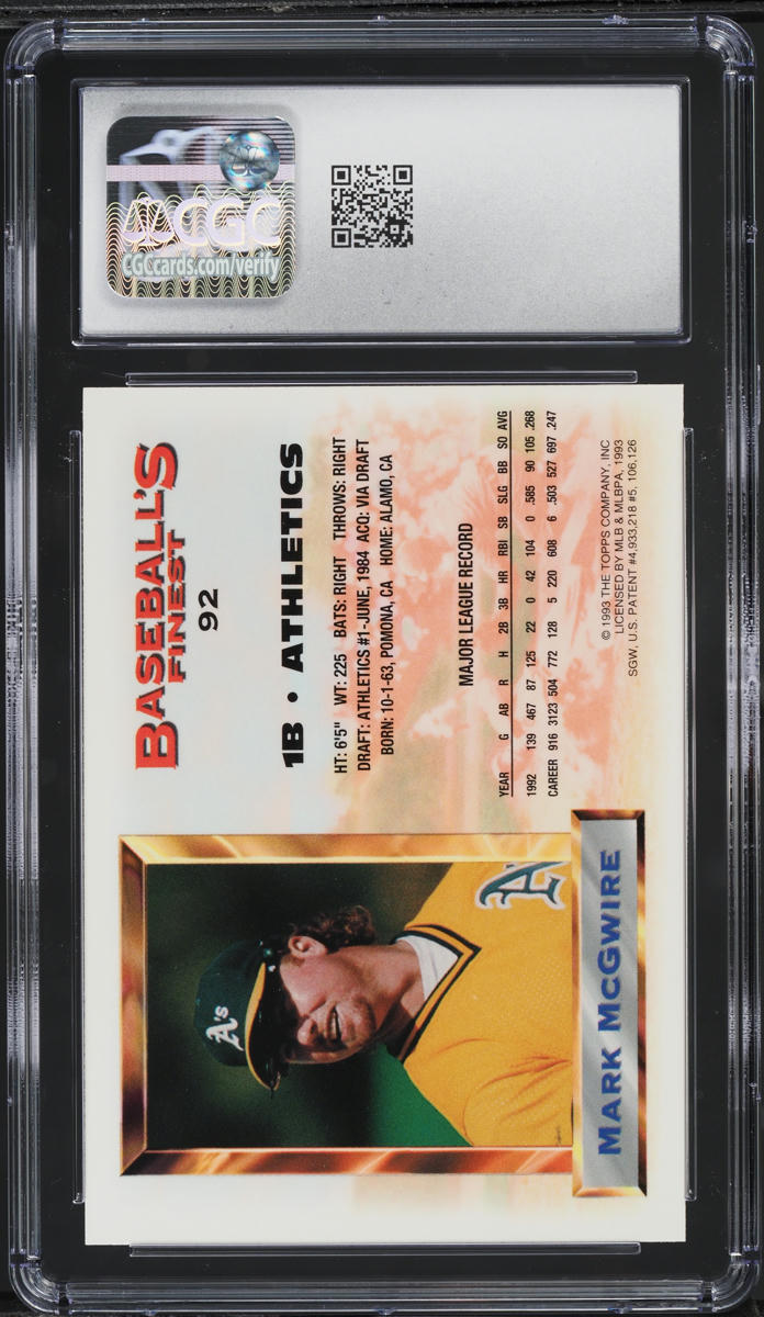1993 Finest Mark McGwire #92 CGC 8 NM-MT