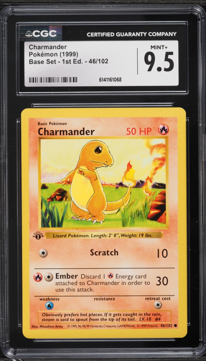 1999 Pokemon Base Set Shadowless 1st Edition Charmander #46 CGC 9.5 MINT+