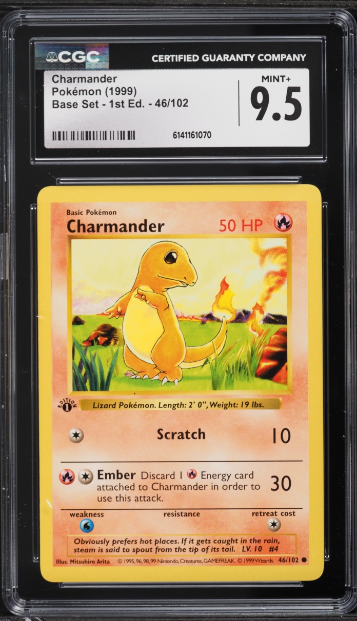 1999 Pokemon Base Set Shadowless 1st Edition Charmander #46 CGC 9.5 MINT+