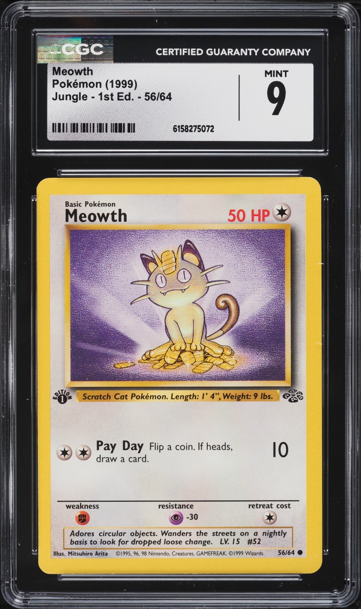 1999 Pokemon Jungle 1st Edition Meowth #56 CGC 9 MINT