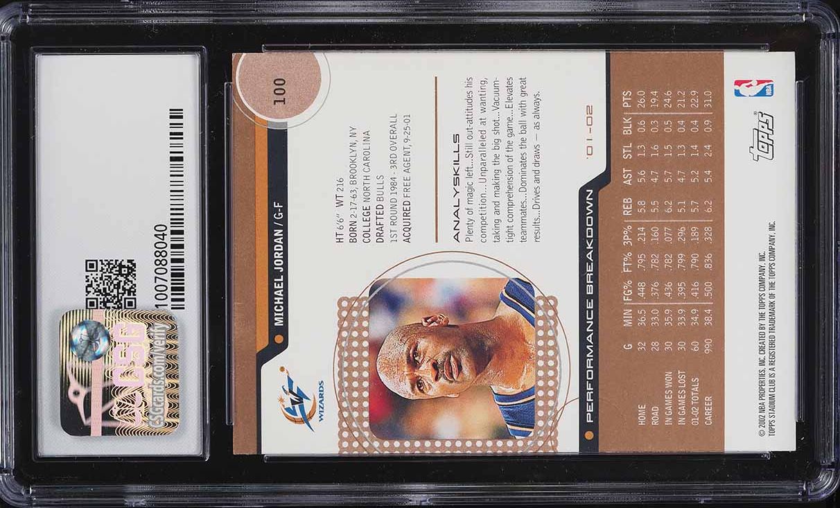 2002 Stadium Club Basketball Michael Jordan #100 CSG 8.5 NM-MT+
