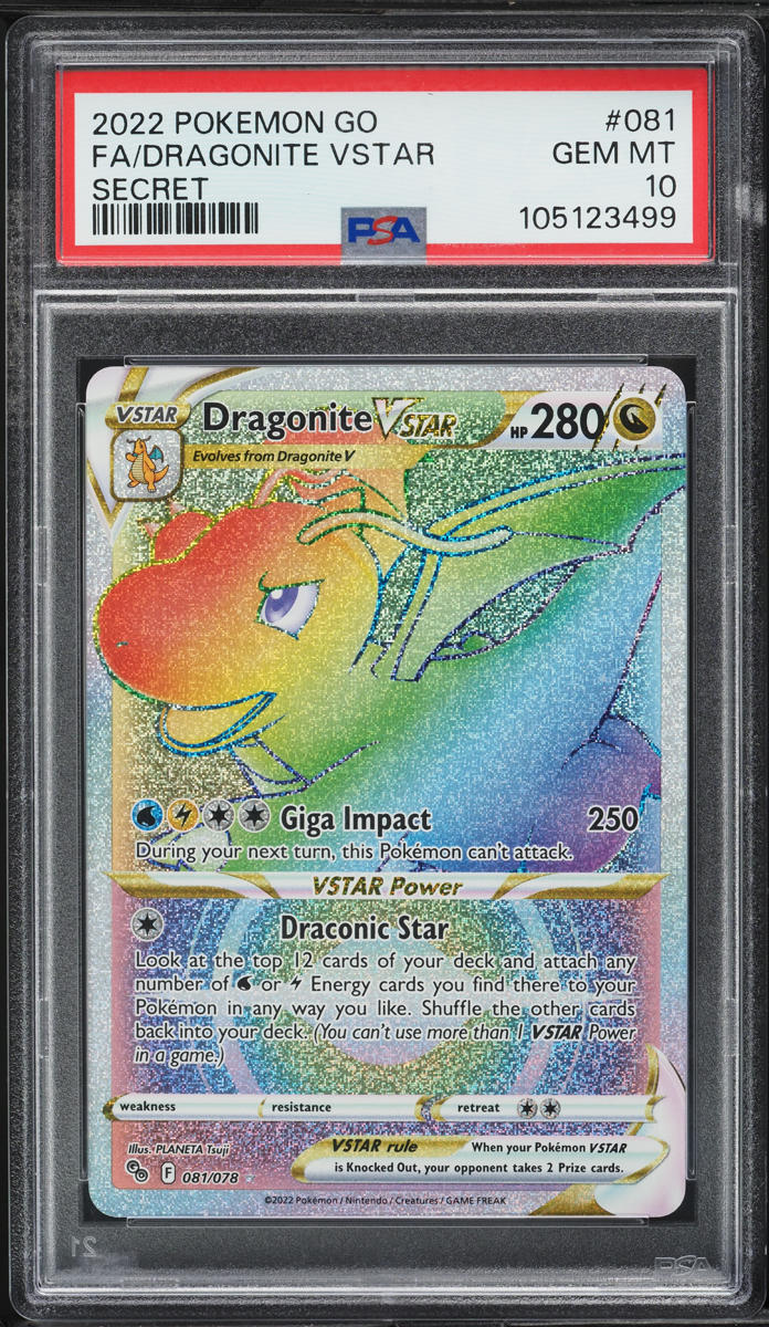 2022 Pokemon SWSH Pokemon GO Rainbow Rare Dragonite VSTAR #81 PSA 10 GEM MINT