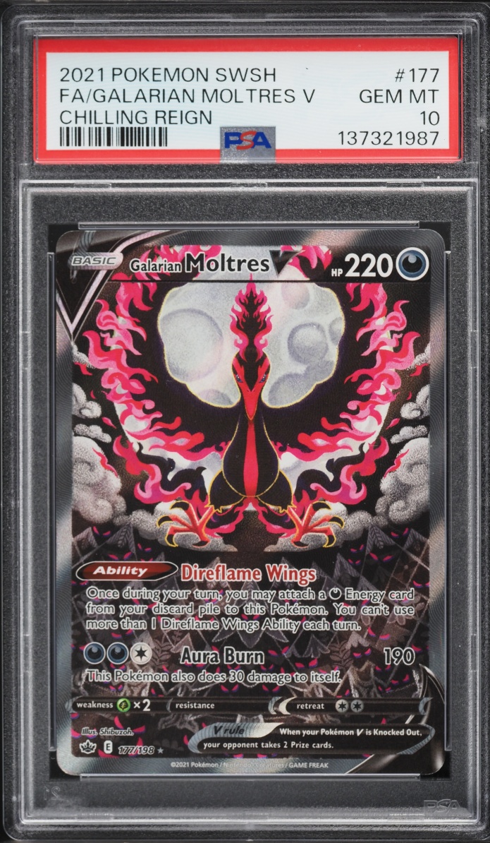 2021 Pokemon Sword & Shield Chilling Reign Alt Art Galarian Moltres V #177 PSA 10 GEM MINT