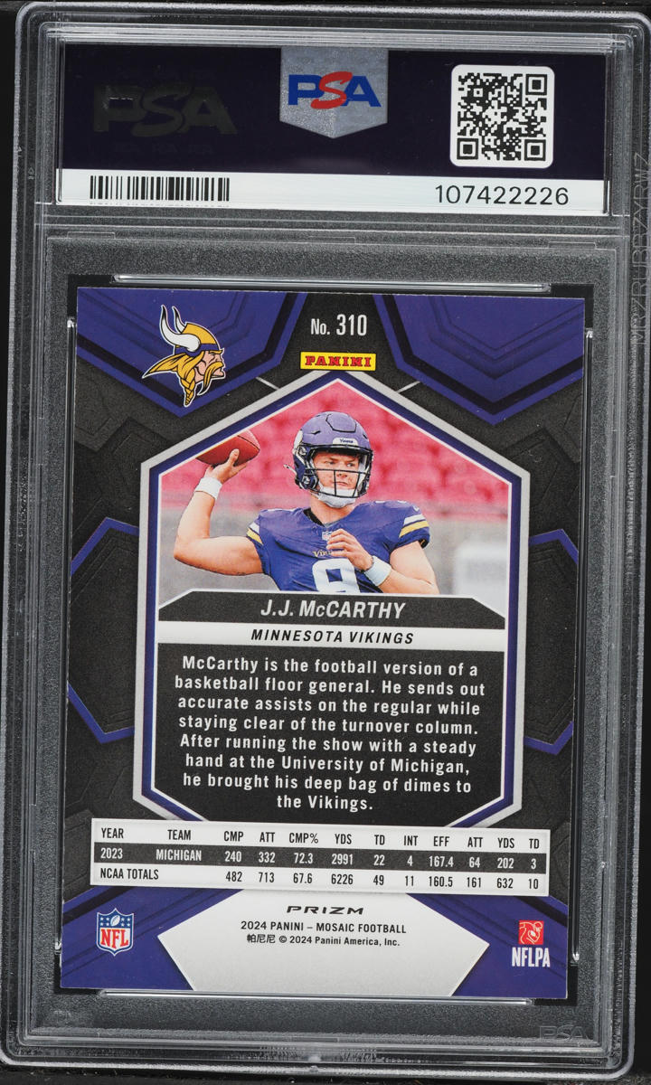 2024 Panini Mosaic Reactive Yellow Prizm J.J. McCarthy ROOKIE #310 PSA 9 MINT