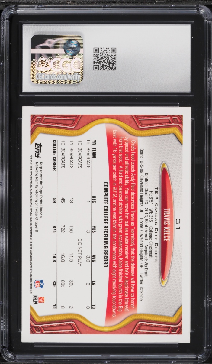 2013 Topps Football Travis Kelce ROOKIE #31 CGC 3.5 VG+