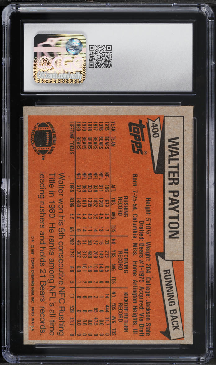1981 Topps Football Walter Payton ALL PRO #400 CGC 7 NRMT