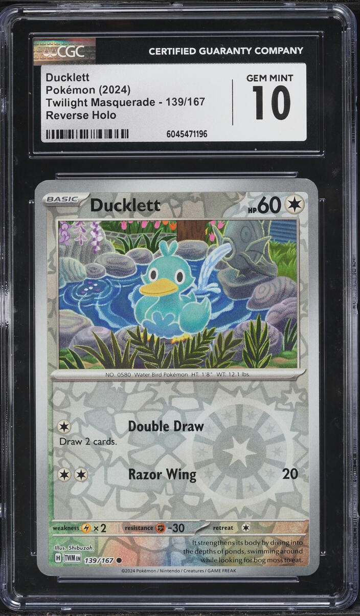 2024 Pokemon Scarlet & Violet Twilight Masquerade Reverse Holo Ducklett #139 CGC 10 GEM MINT