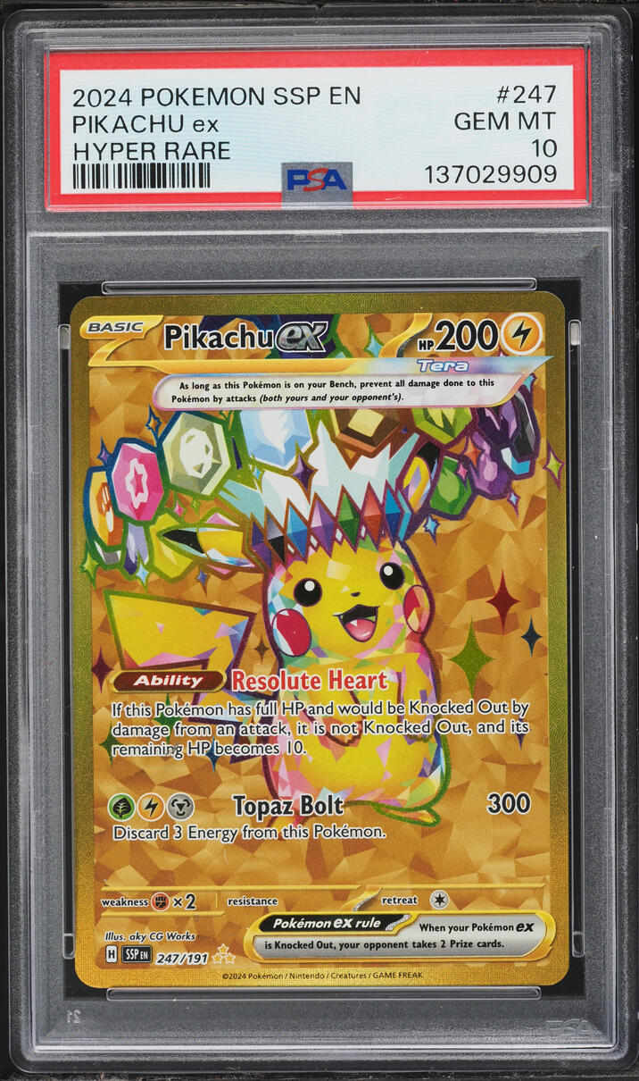 2024 Pokemon Scarlet & Violet Surging Sparks Gold Rare Pikachu ex #247 PSA 10 GEM MINT