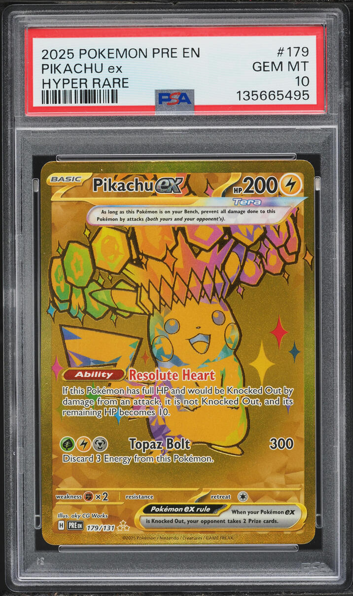 2025 Pokemon Scarlet & Violet Prismatic Evolutions Gold Rare Pikachu ex #179 PSA 10 GEM MINT