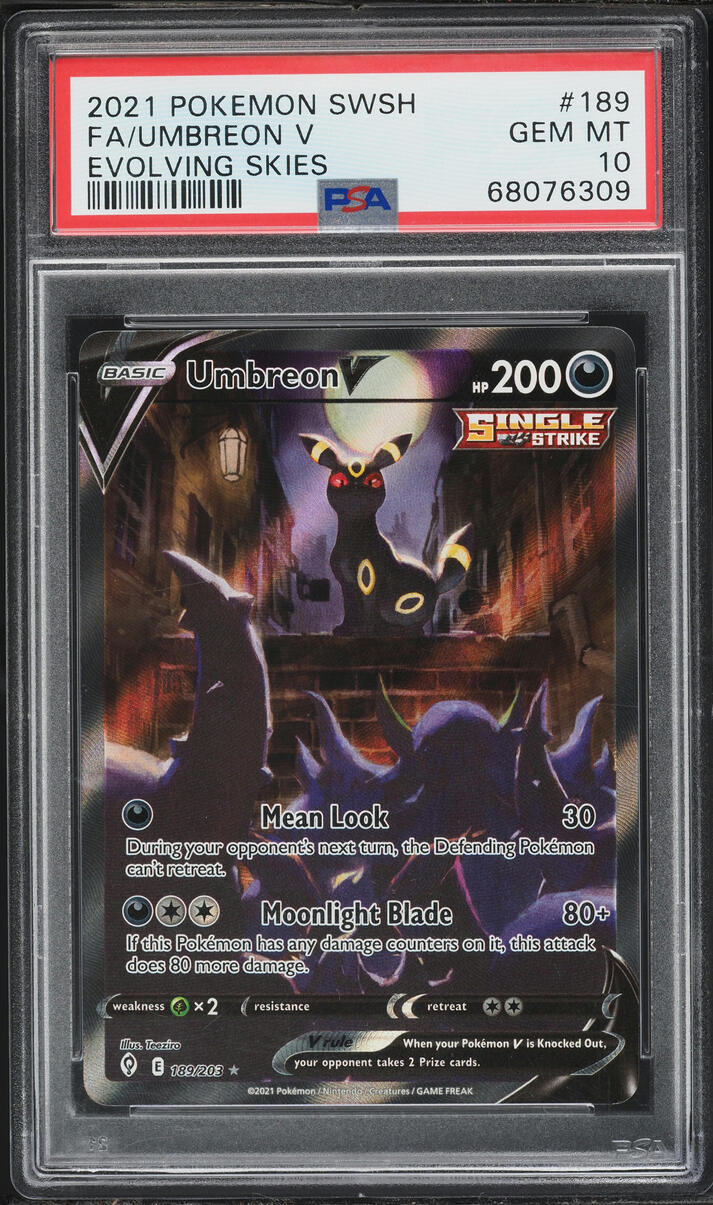 2021 Pokemon Sword & Shield Evolving Skies Alt Art Umbreon V #189 PSA 10 GEM MINT