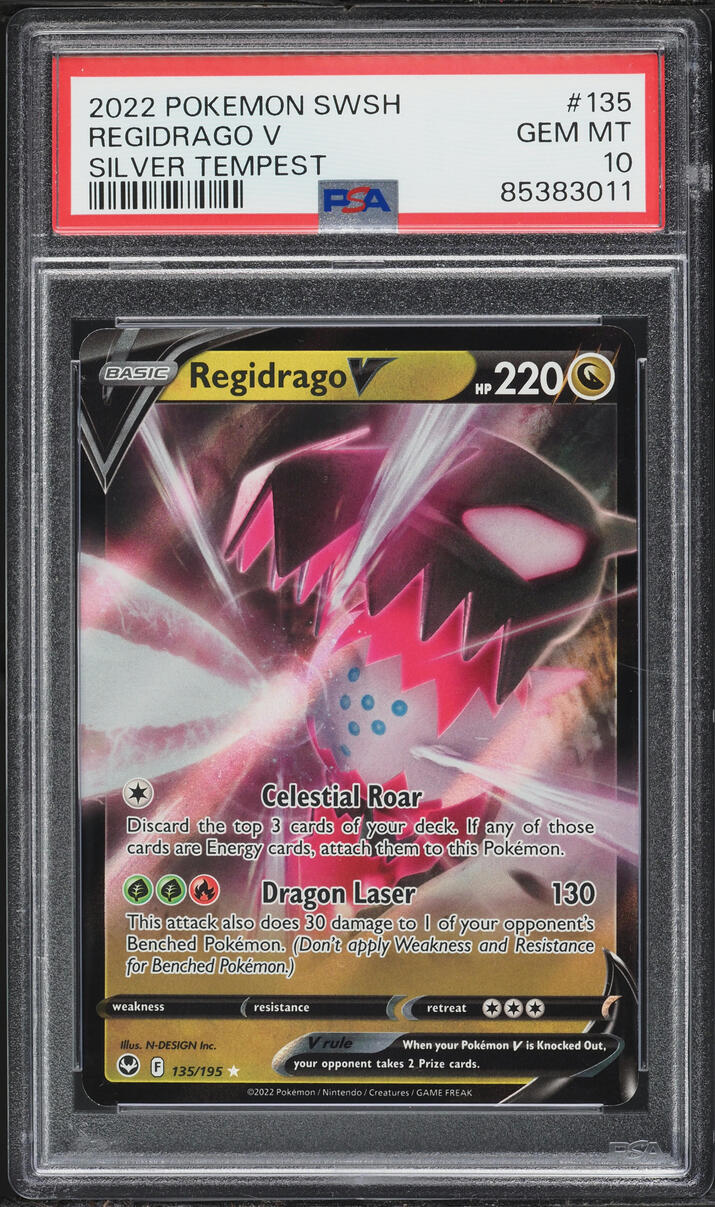 2022 Pokemon Sword & Shield Silver Tempest Holo Regidrago V #135 PSA 10 GEM MINT