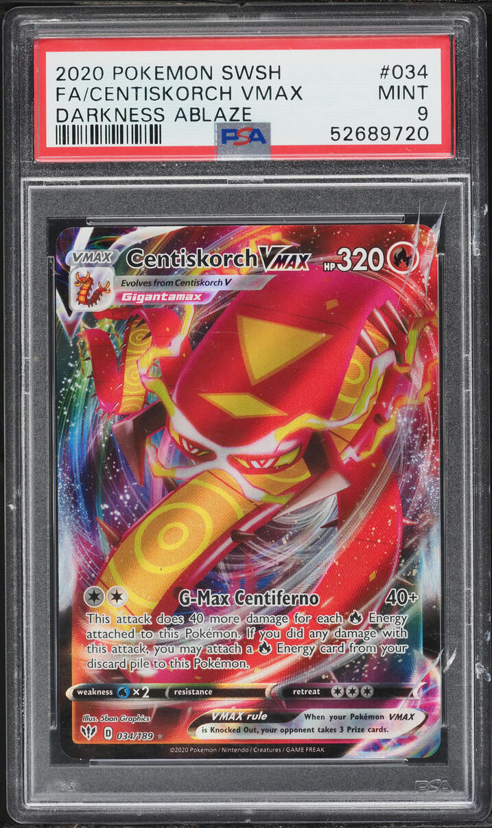 2020 Pokemon Sword & Shield Darkness Ablaze Full Art Centiskorch VMAX #34 PSA 9 MINT