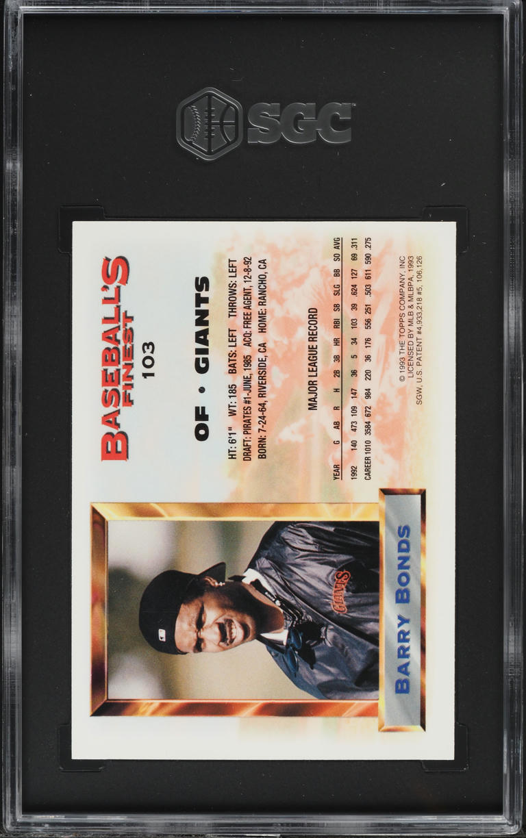 1993 Finest Barry Bonds #103 SGC 7 NRMT