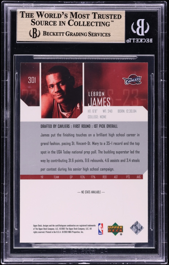 2003 Upper Deck Basketball LeBron James ROOKIE #301 BGS 9.5 GEM MINT