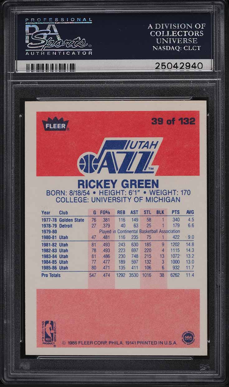 1986 Fleer Basketball Rickey Green #39 PSA 9 MINT