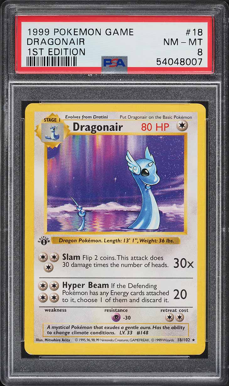 1999 Pokemon Base Set Shadowless 1st Edition Dragonair #18 PSA 8 NM-MT