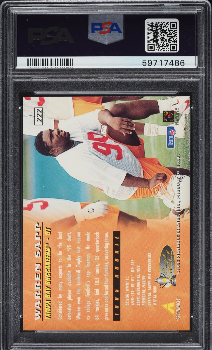 1995 Pinnacle Trophy Collection Warren Sapp ROOKIE #222 PSA 10 GEM MINT