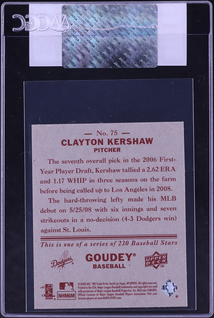2008 Upper Deck Goudey Mini Red Back Clayton Kershaw ROOKIE #75 CGC AUTH