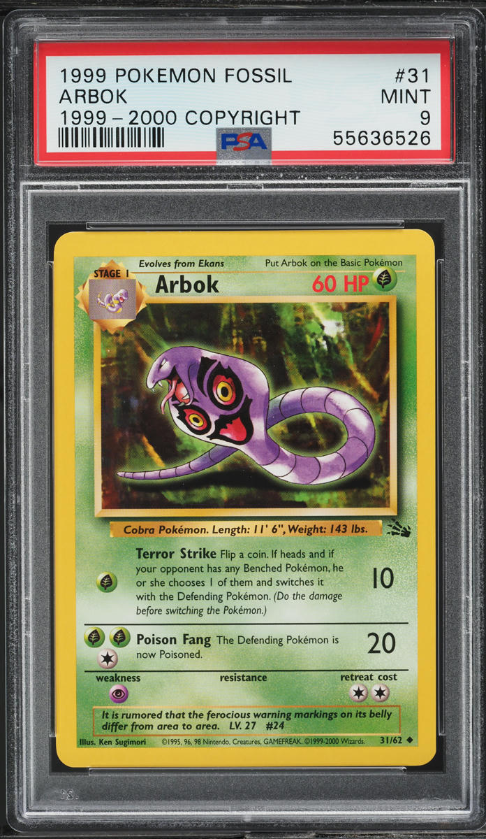1999 Pokemon Fossil Arbok #31 PSA 9 MINT