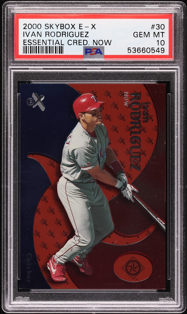 2000 Skybox E-X Essential Credentials Now Ivan Rodriguez /30 #30 PSA 10 GEM MINT