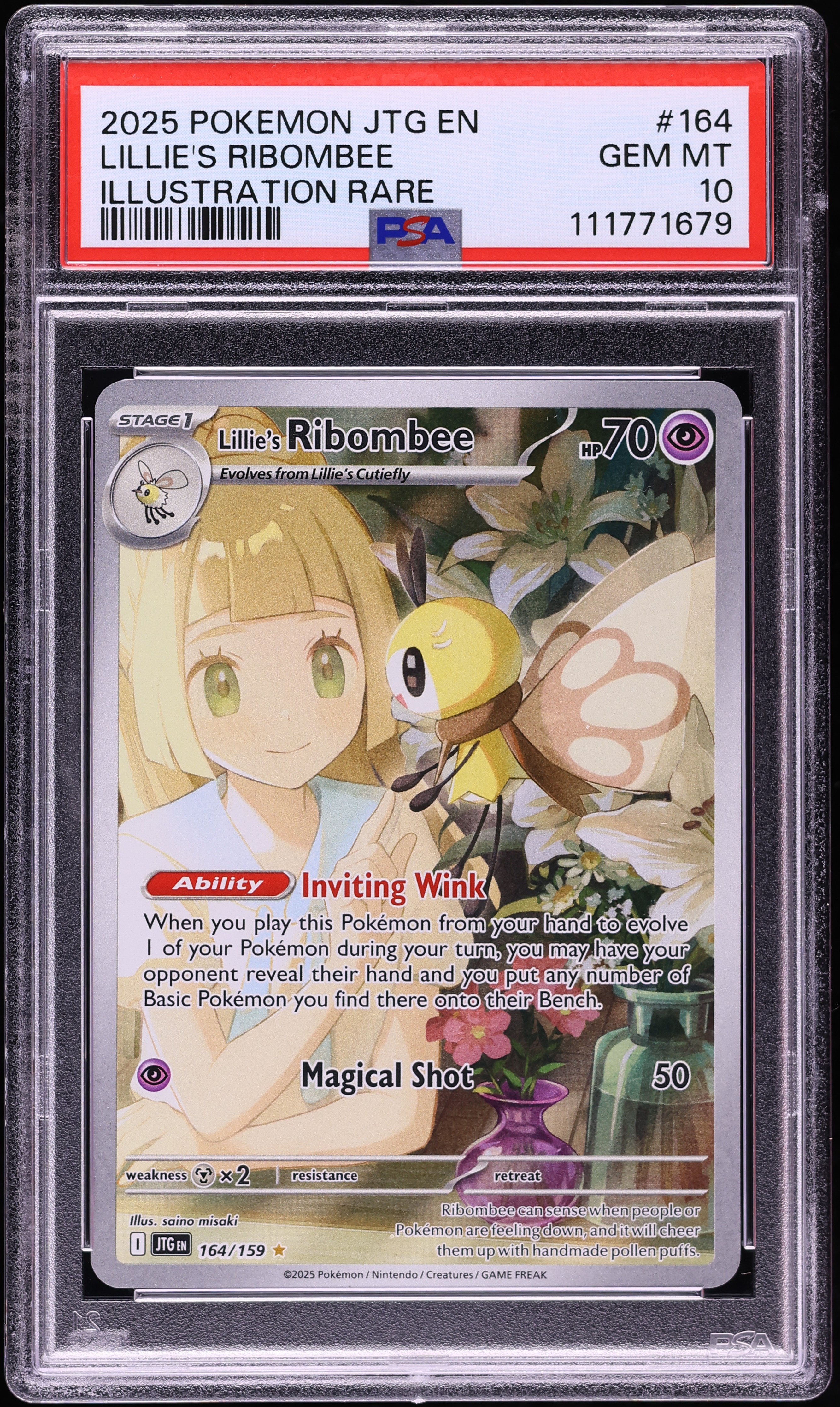 2025 Pokemon Scarlet & Violet Journey Together IR Lillie's Ribombee #164 PSA 10 GEM MINT