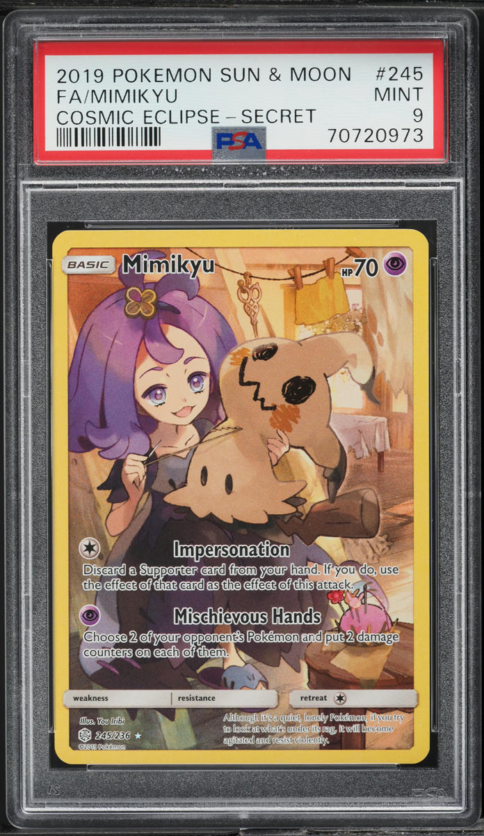 2019 Pokemon Sun & Moon Cosmic Eclipse Full Art Mimikyu #245 PSA 9 MINT