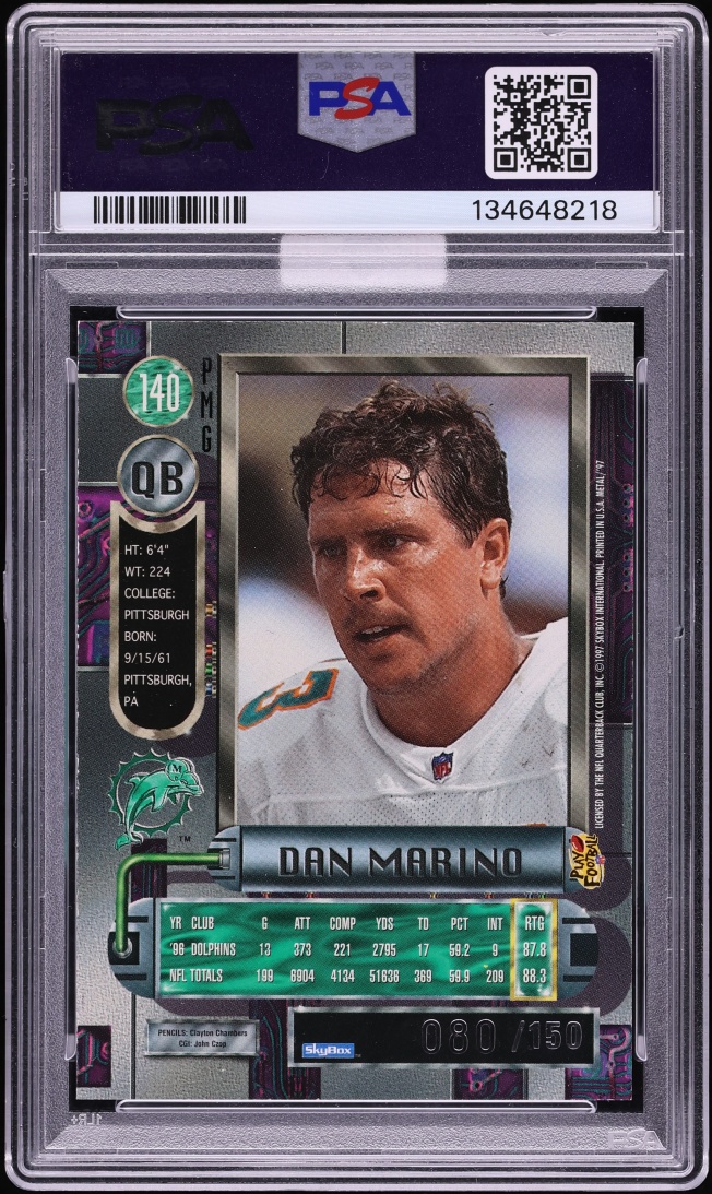 1997 Metal Universe Precious Metal Gems PMG Red Dan Marino /150 #140 MBA PSA 7 NRMT - Photo 2
