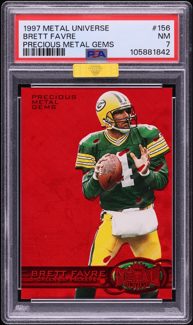 1997 Metal Universe Precious Metal Gems PMG Red Brett Favre /150 #156 MBA PSA 7 NRMT