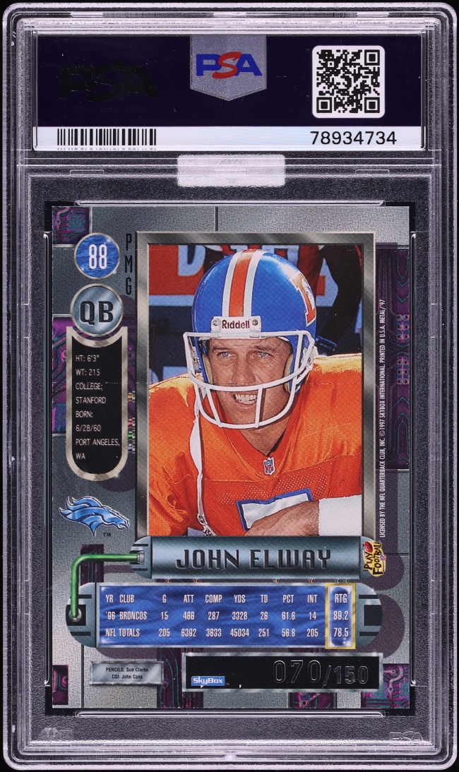1997 Metal Universe Precious Gems PMG Red John Elway /150 #88 MBA PSA 7 NRMT - Photo 2
