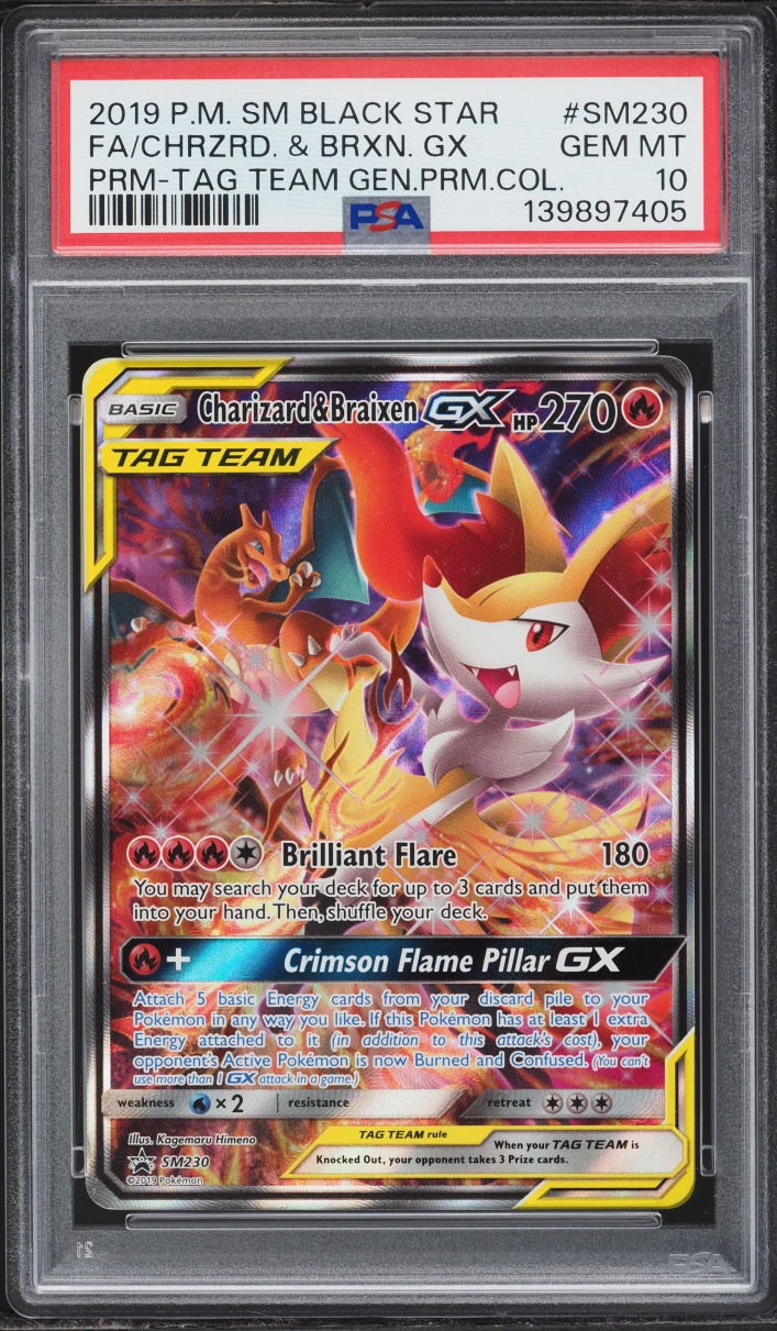 2019 Pokemon SM Promo Tag Team Generations Premium Full Art Charizard Braixen GX #SM230 PSA 10