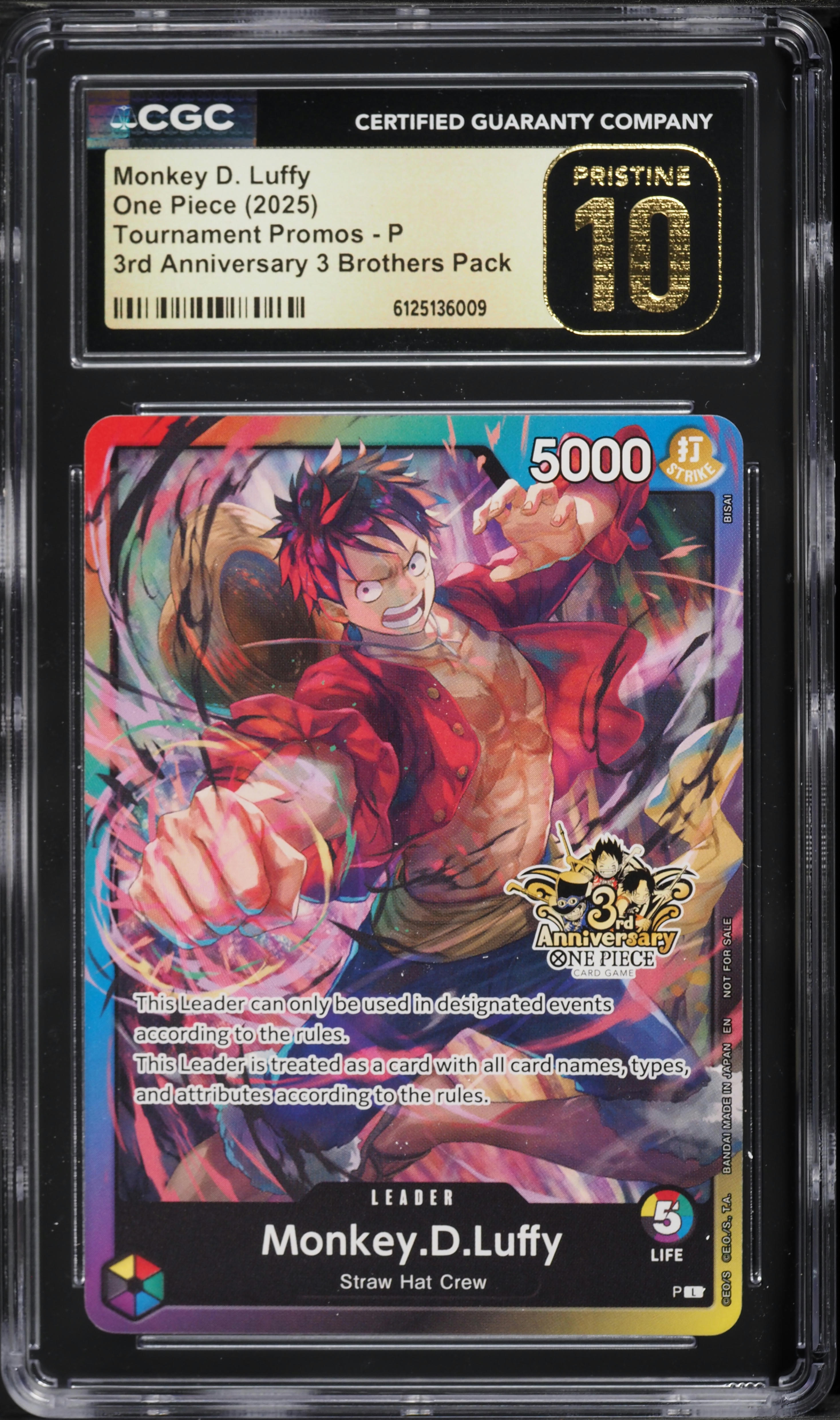 2025 One Piece Tournament Promo 3rd Anniversary 3 Brothers Monkey D. Luffy CGC 10 PRISTINE