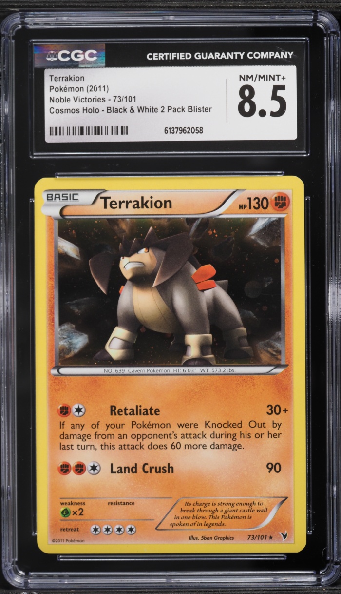 2011 Pokemon Black & White Noble Victories Holo Terrakion #73 CGC 8.5 NM-MT+