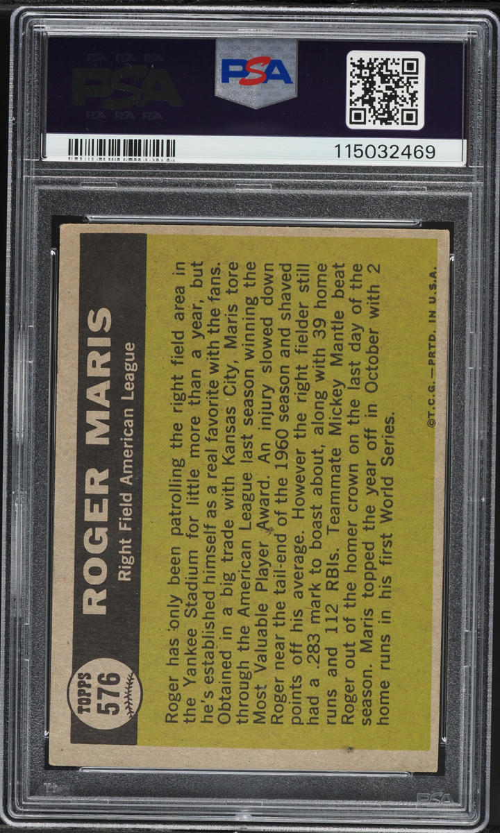 1961 Topps Roger Maris ALL-STAR #576 PSA 3 VG