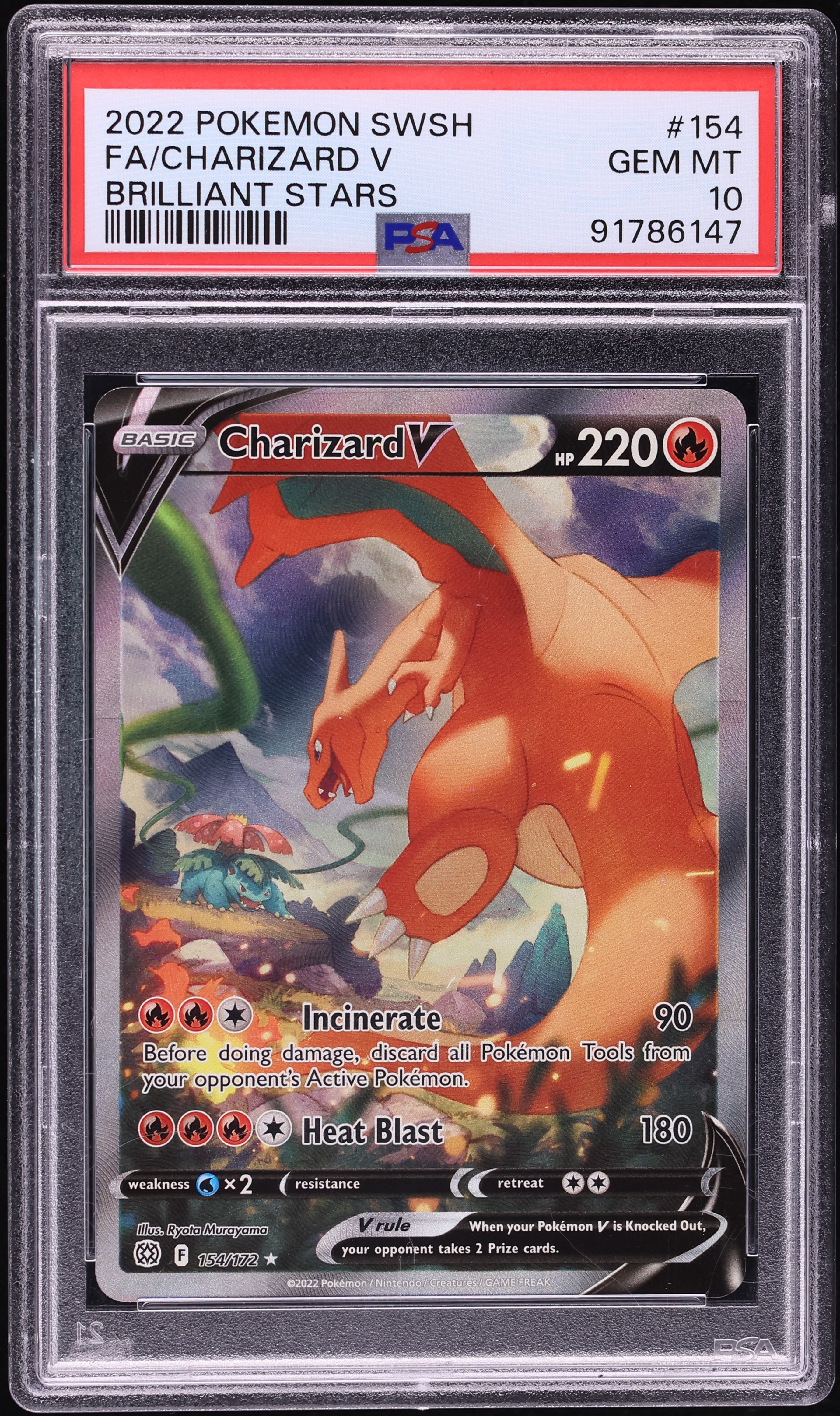 2022 Pokemon Sword & Shield Brilliant Stars Alt Art Charizard V #154 PSA 10 GEM MINT