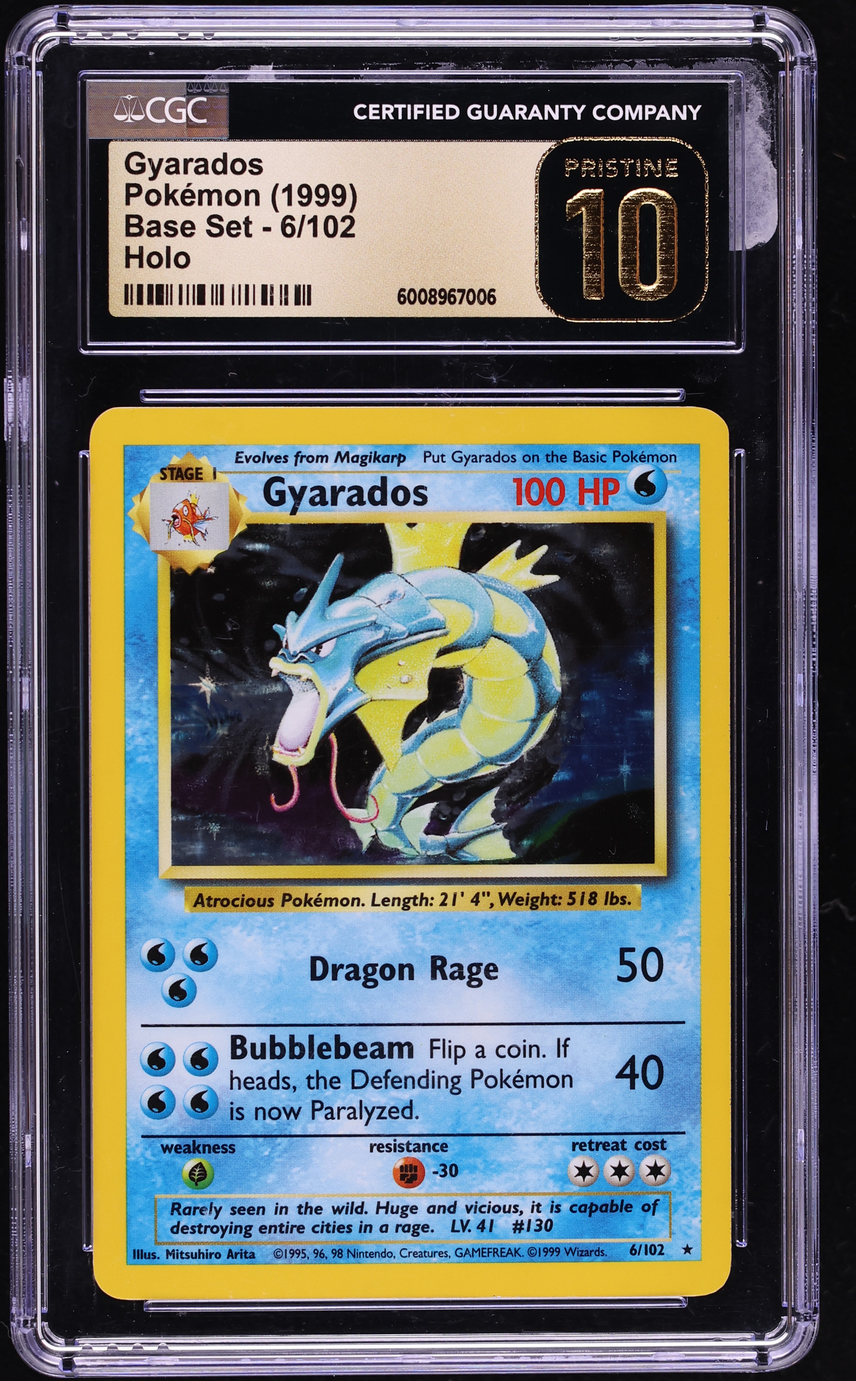 1999 Pokemon Base Set Holo Gyarados #6 CGC 10 PRISTINE