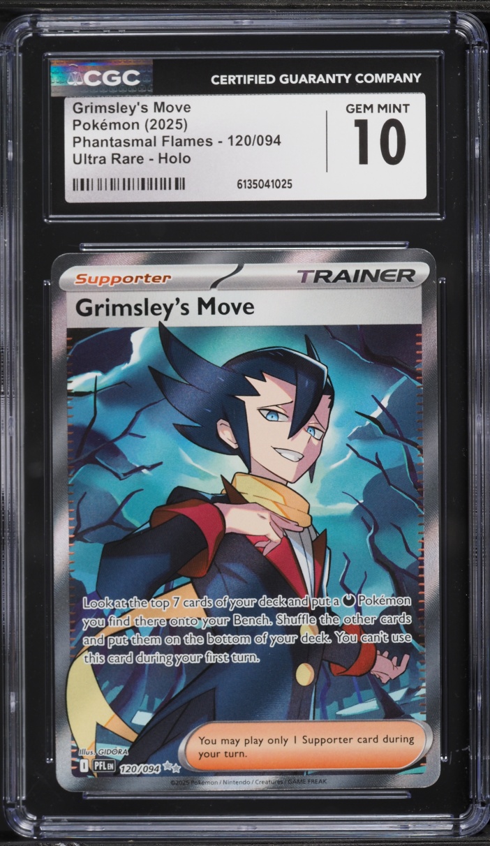 2025 Pokemon Mega Phantasmal Flames Full Art Grimsley's Move #120 CGC 10 GEM MINT