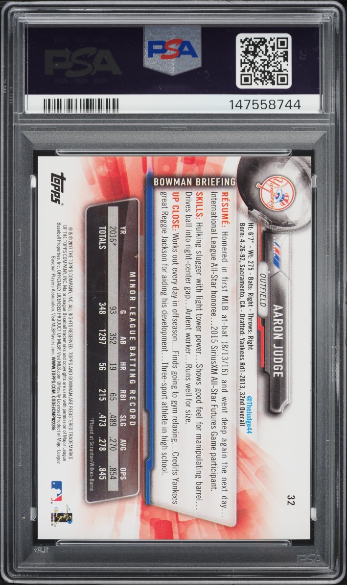 2017 Bowman Aaron Judge ROOKIE #32 PSA 9 MINT