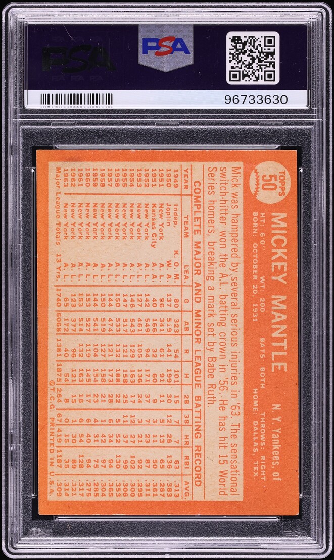 1964 Topps Mickey Mantle AUTO DNA 7 #50 PSA 5 EX