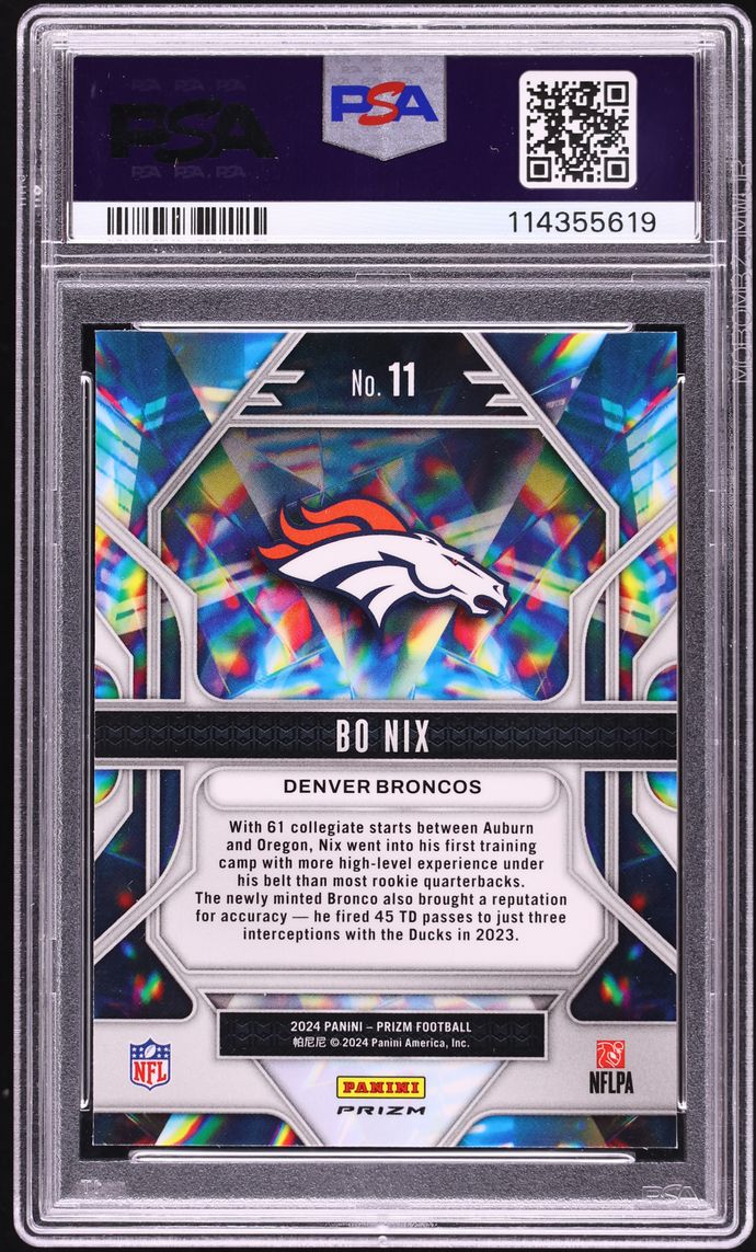 2024 Panini Prizm Prizmatic Green Wave Bo Nix ROOKIE #11 PSA 10 GEM MINT