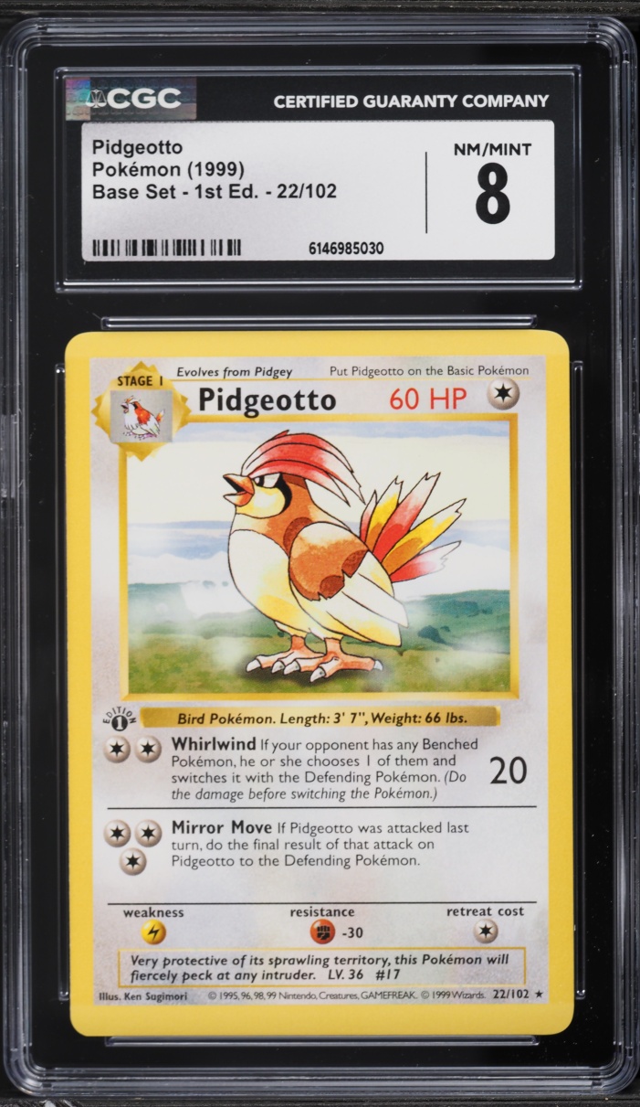 1999 Pokemon Base Set Shadowless 1st Edition Pidgeotto #22 CGC 8 NM-MT