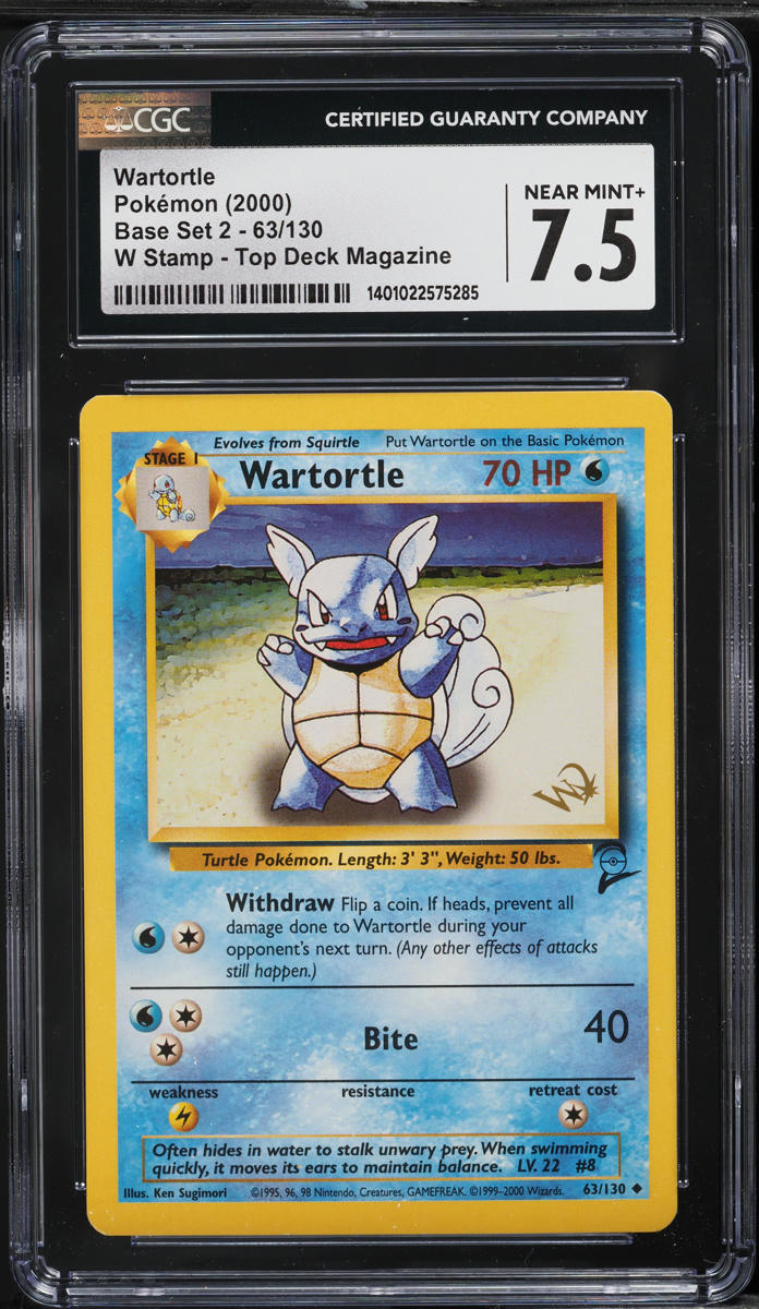 2000 Pokemon Base Set 2 Top Deck Magazine W Stamp Wartortle #63 CGC 7.5 NRMT+
