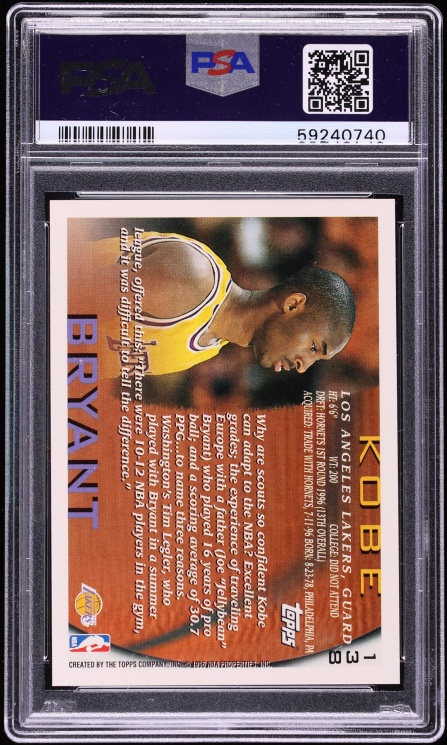 1996 Topps Basketball Kobe Bryant ROOKIE #138 PSA 9 MINT