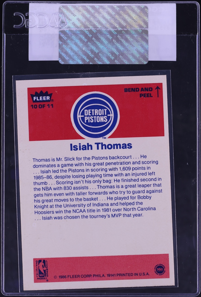 1986 Fleer Sticker Isiah Thomas ROOKIE #10 CGC AUTH