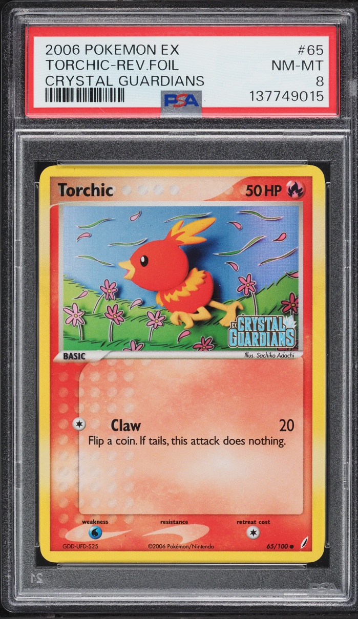 2006 Pokemon Ex Crystal Guardians Reverse Holo Torchic #65 PSA 8 NM-MT