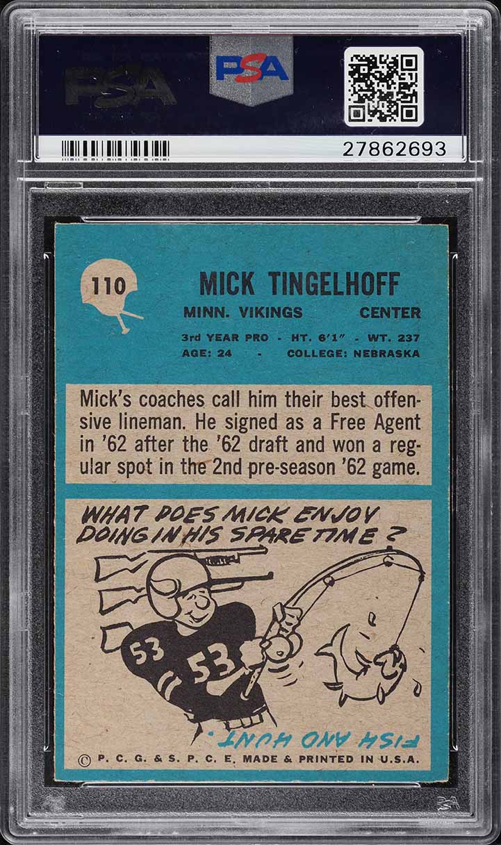 1964 Philadelphia Mick Tingelhoff ROOKIE #110 PSA 8 NM-MT