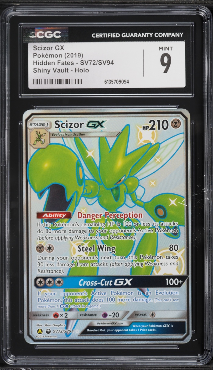 2019 Pokemon Sun & Moon Hidden Fates Vault Full Art Shiny Scizor GX #SV72 CGC 9 MINT
