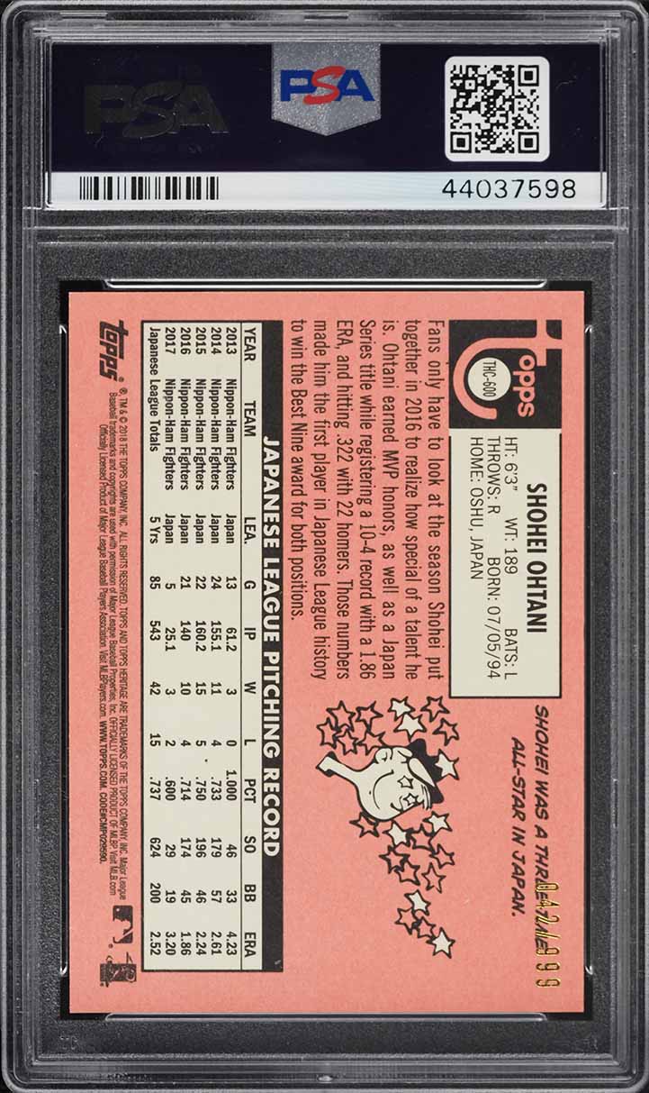 2018 Topps Heritage Chrome Shohei Ohtani ROOKIE /999 #600 PSA 10 GEM MINT